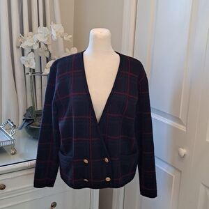 Talbots Womens Vintage 90's Tartan Plaid Sweater Double Breast Gold Buttons S-PS